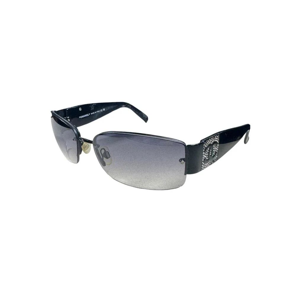 Chanel 4117 BB Vintage Sunglasses Coco Mark Rhinestone Rimless Black RARE